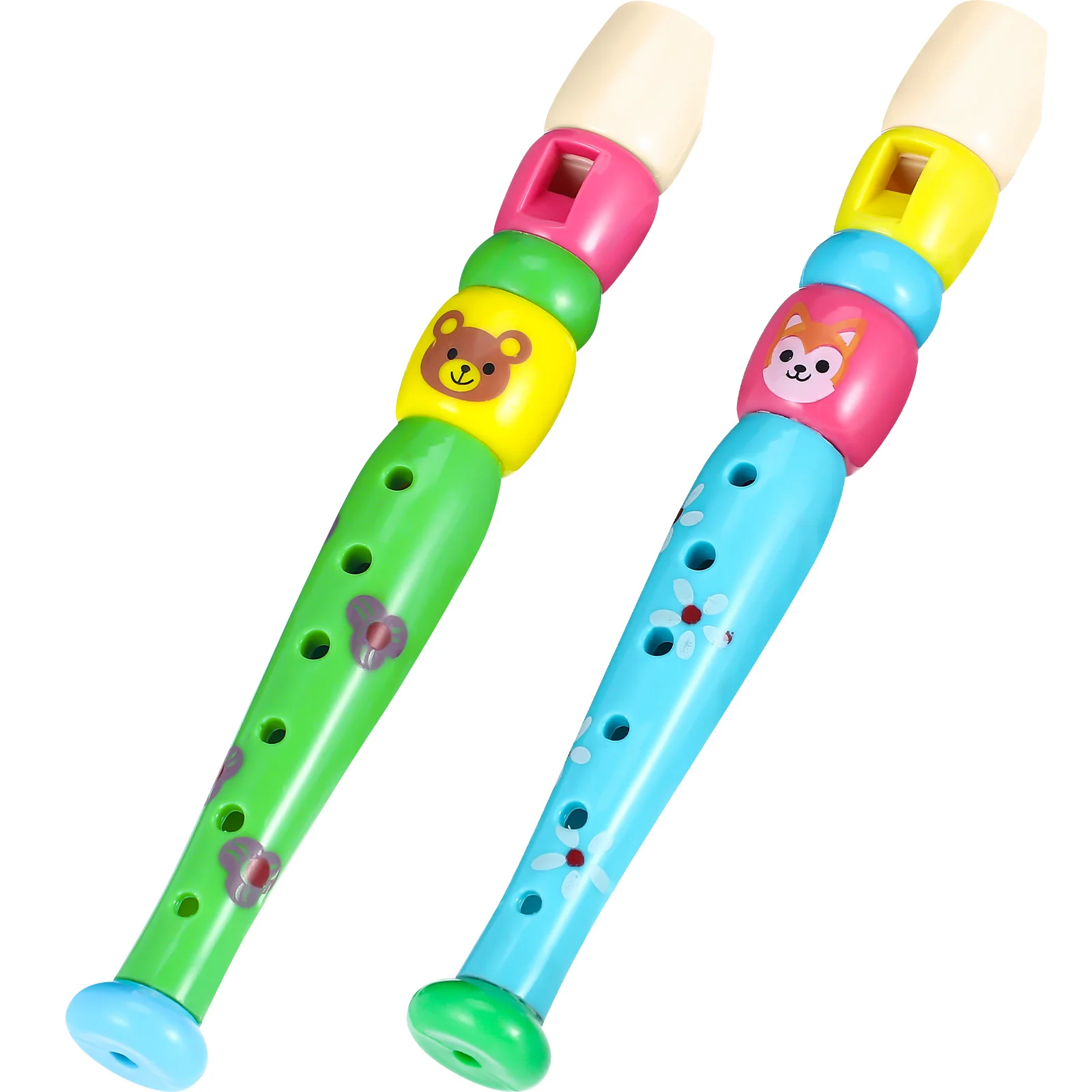 

2pcs Six-hole Recorder Flute Toys Bright Cartoon Design Smooth Plastic Musical Instrument for Kids Toddler Birthday Gift