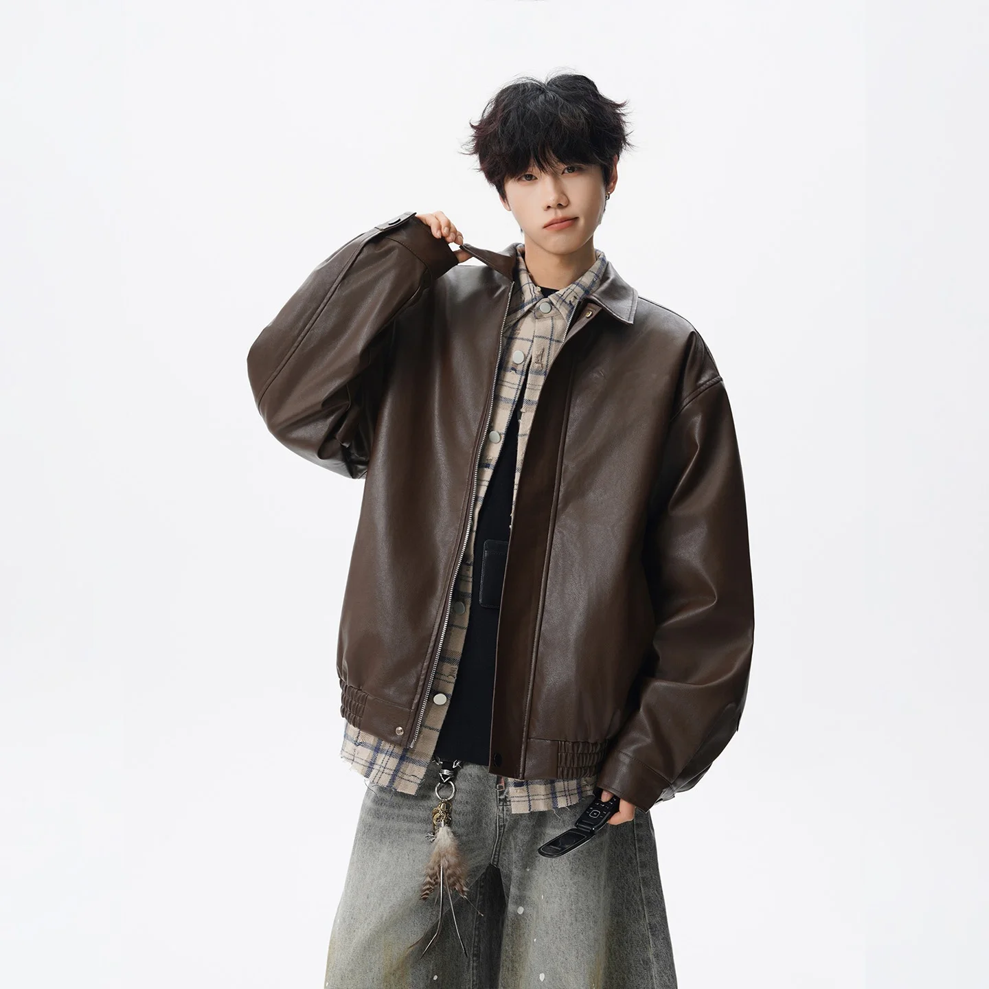 

Anyu винтажная кожаная одежда Jaet Thiened из хлопка для мотоцикла, американская модная брендовая верхняя одежда, молодежная повседневная длинная молния све