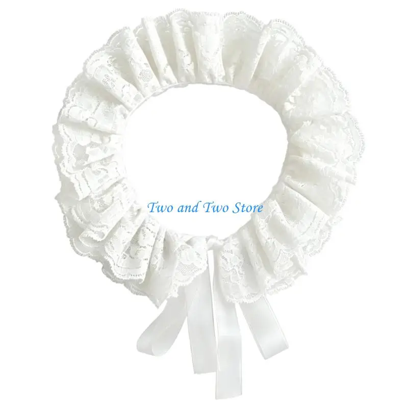 HX6F Women Elizabethan Collar Decorative Spread False Collar Lapel Tulle Tie Choker Halloween Cosplay Photo Props