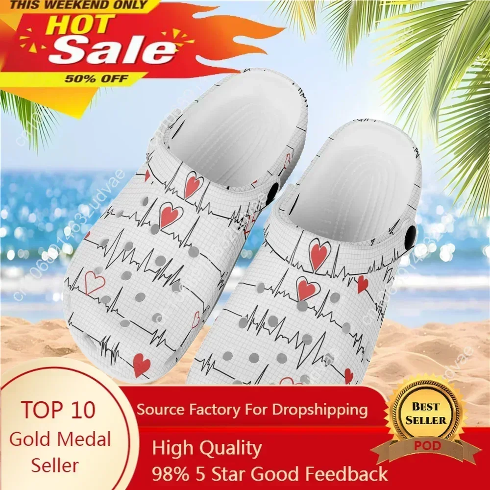 

ECG Pattern Non-Slip Clogs 2023 Fashion Nursing Slippers Dirty Resistant Hole Shoes Comfortable EVA Sandals Hospital Work Flats