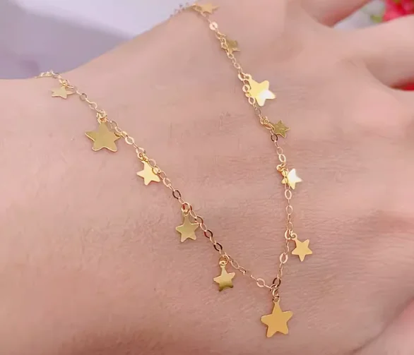 18k gold necklaces for women fine gold stars necklace adjustable chains au750 jewelry 45cm