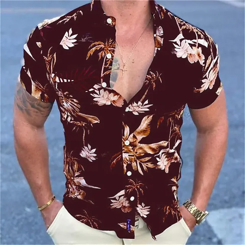 Hawaiian plant printed shirts men\'s 3D printed short sleeved shirt 2023 beach holiday top summer beach casual quick drying tops