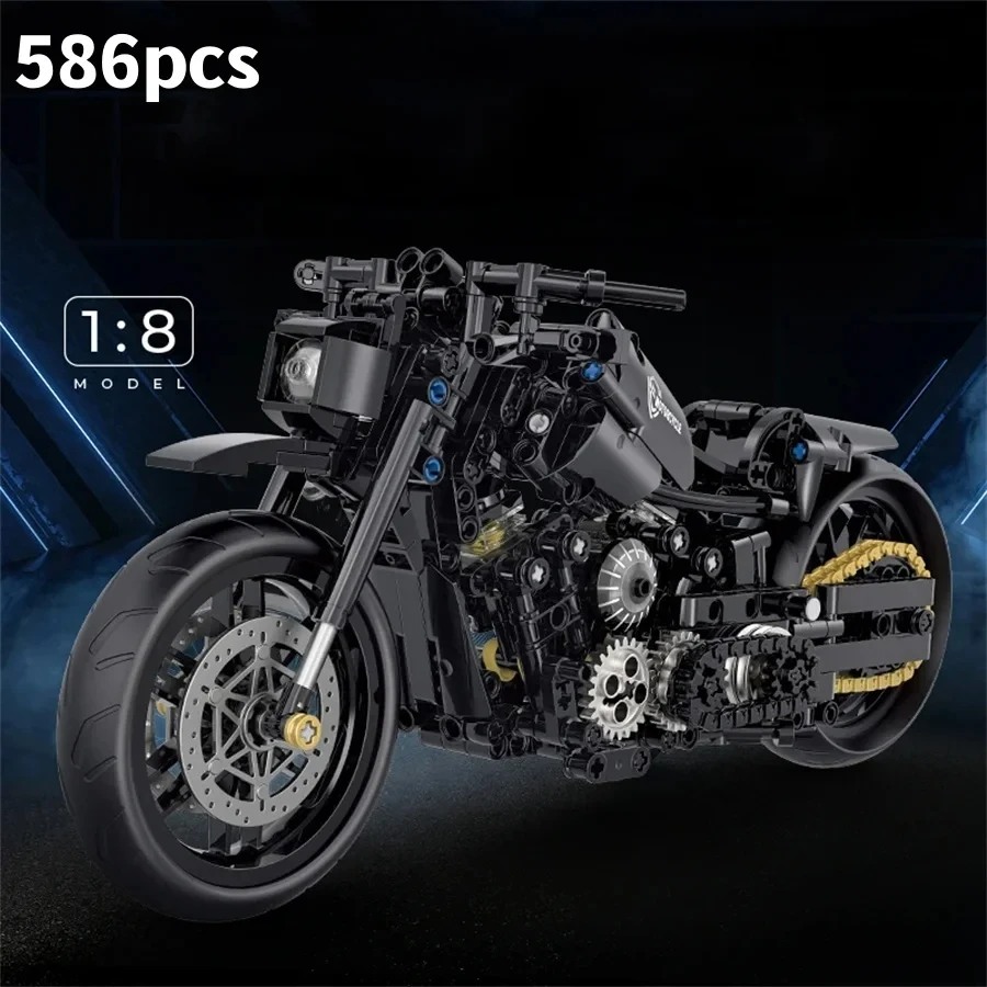 586PCS Technical Motorcycle Building Blocks Duke Harleys Motorbike Locomotive Model Car Vehicle MOC Assembly Bricks Toy Kid Gift
