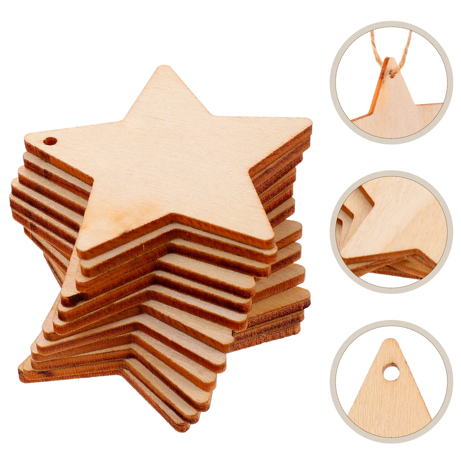 

50 Sets Wooden Pentagram Star Cutouts Unpainted Wood Chips DIY Embellishments Home Decor Wood Slices Plant Label Pendants