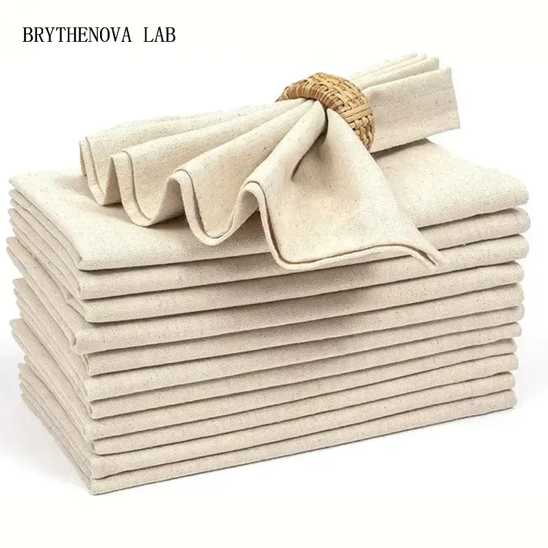 Set of 6/10/12 30x30cm Linen Napkins, Durable Polyester Reusable Thickened Wedding Chrismas Dining Table Decorations