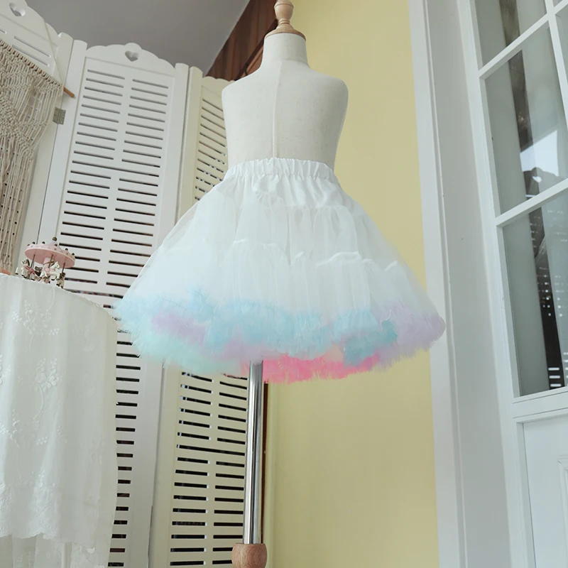 Children white tutu mini skirts 2-layer Soft yarn skirts Cosplay Petticoat  Girl Dress Underskirt Elastic Waist