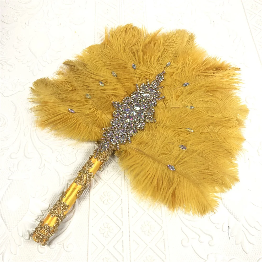 1 шт., односторонний Африканский страусиный перьевой вентилятор для танцев, Золотое свадебное украшение, ручной вентилятор, нигерийские перья 1 шт., односторонний Африканский страусиный перьевой вентилятор для танцев, Золотое свадебное украшение, ручной вентилятор, нигерийские перья