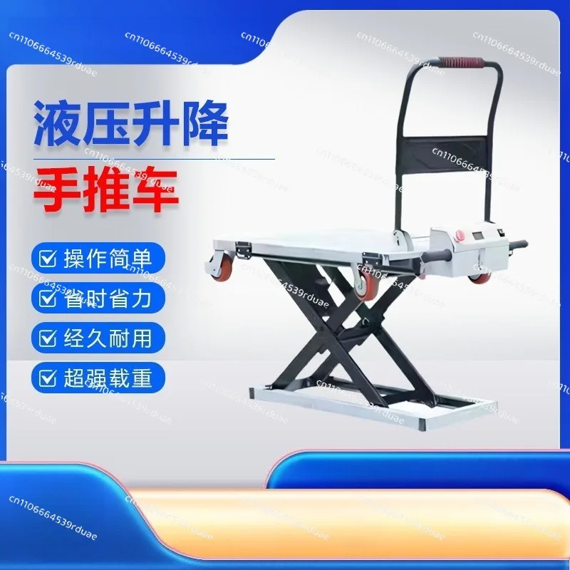 Hydraulic Scissor Electric Lifting Platform Trolley, Heavy Duty Flatbed Cargo Cart for Warehouse Truck Loading Unloading Work