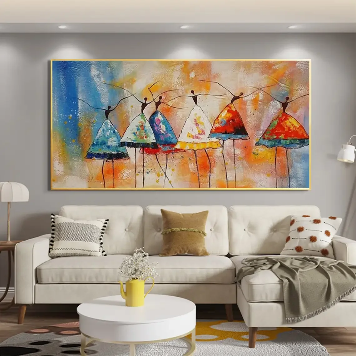 1 pieza de arte de pared clásico escandinavo sin marco, póster de lienzo HD con diseño de bailarina abstracta y vestido colorido, decoración para dormitorio