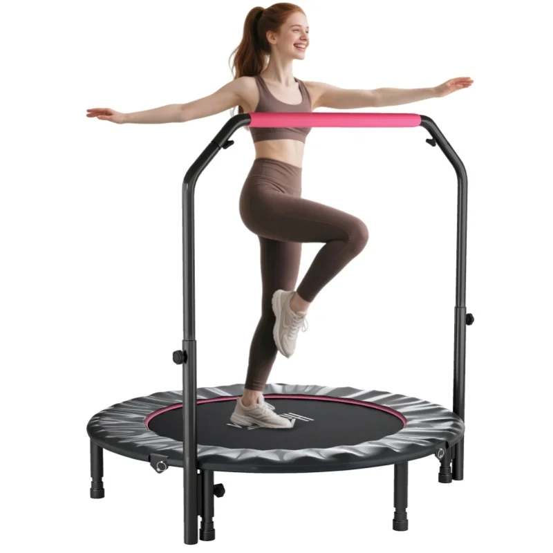 HOMCOM 48" Foldable Mini Trampoline Fitness Rebounder Trampoline w/ Foam Handle, Pink