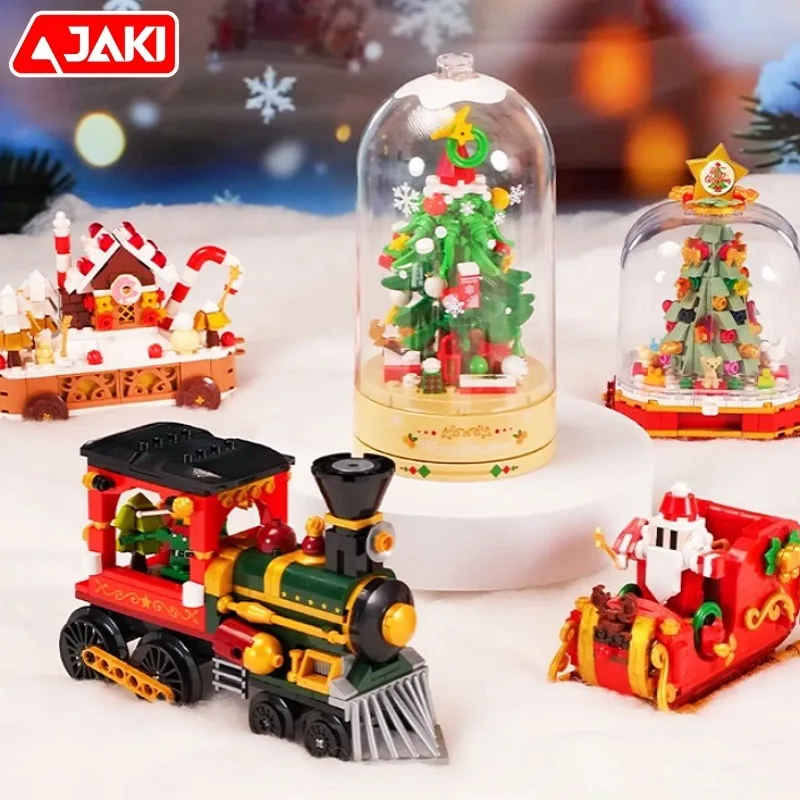 JAKI Kerstboom Muziekdoos Bouwstenen Kits Kleine Trein Montage Modellen Kinderen Speelgoed Kerstcadeau Set Ornamenten