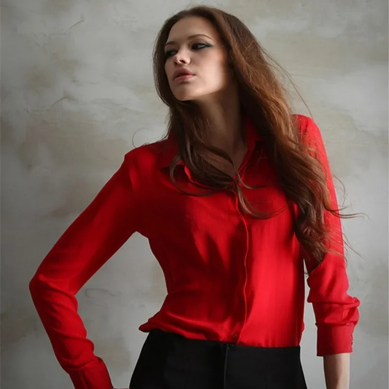 

Women's blouses Direct Selling solid button 2024 autumn new long-sleeved shirt Female chiffon thin clothes -CH24