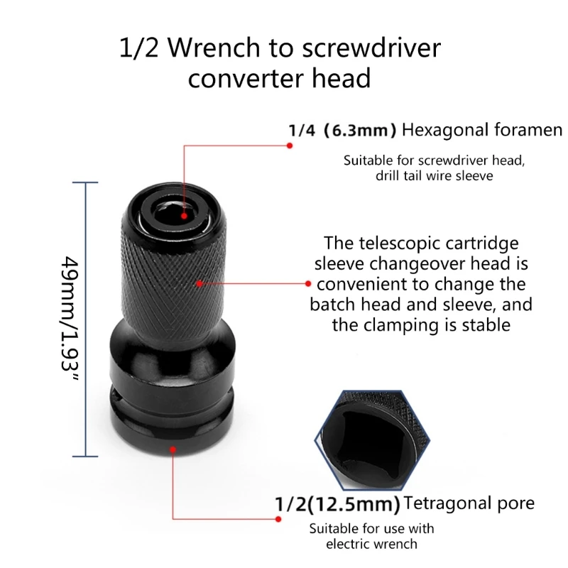 2PCS 1/2 inch Square Drives to 1/4 inch Hex Female Socket Adapter Converters Chuck Adapter for Impact Air Electric Wrench image 6