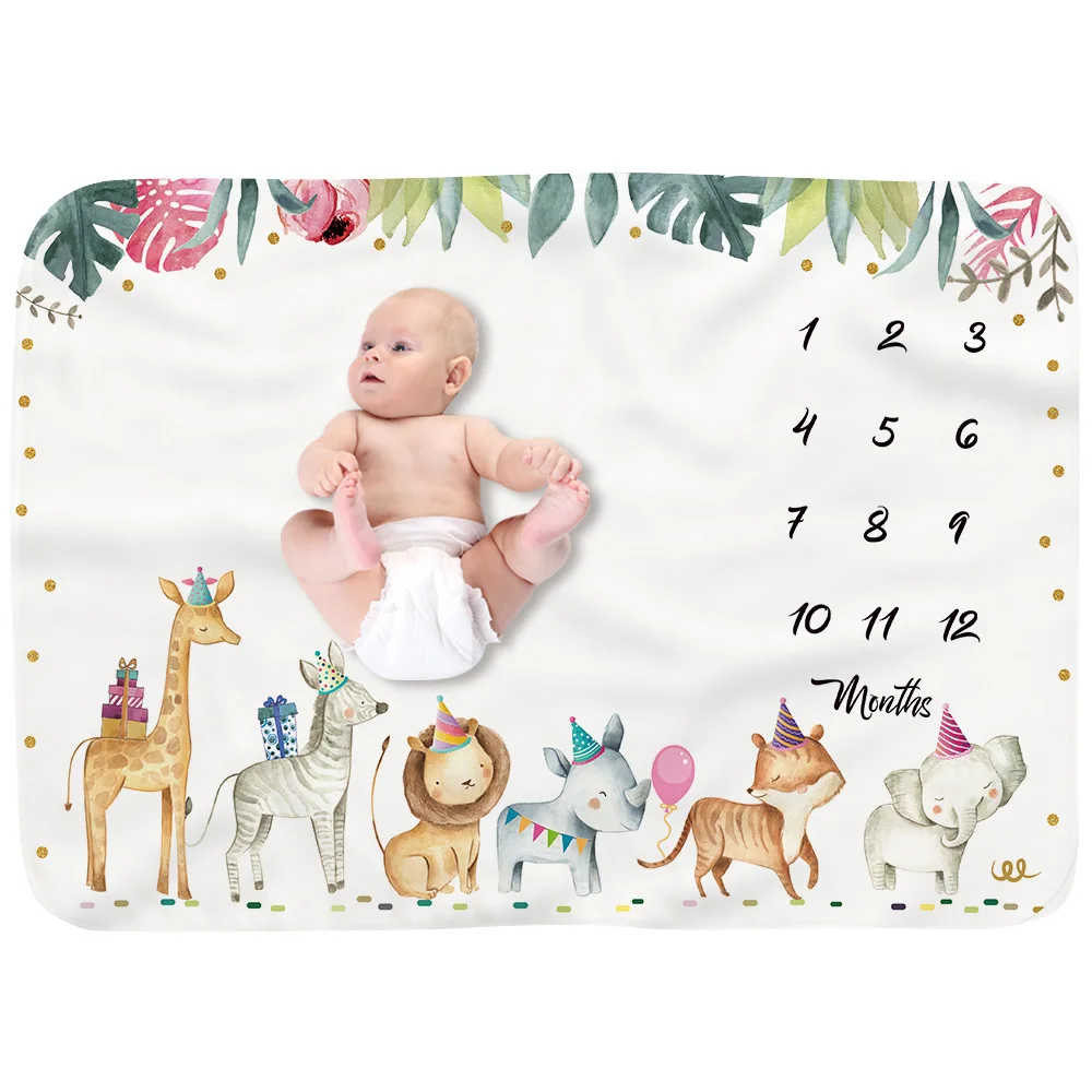 Newborn Animal Pattern Photography Prop Baby Monthly Milestone Blanket Record Growth Milestone Blanket