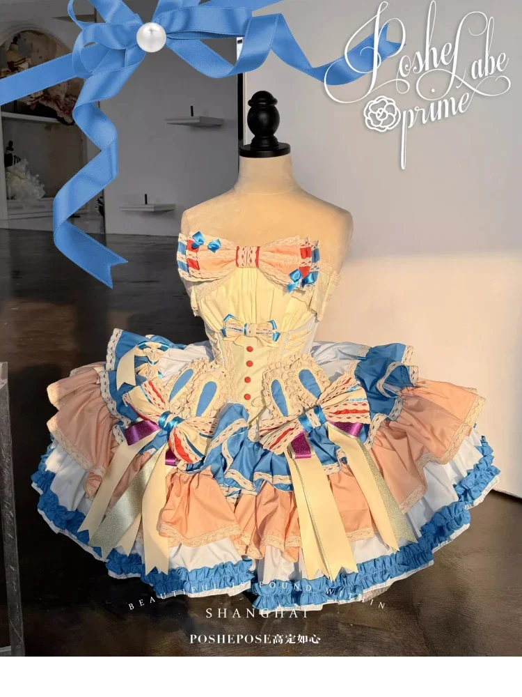 

Платье-баллон в стиле Лолита с высокой талией, с изысканным бантом, кружевом и оборками, элегантное праздничное платье принцессы для женщин