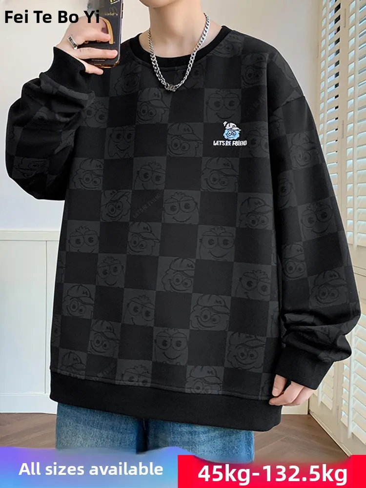 

Мужская толстовка с круглым вырезом и флисовой подкладкой, свободного кроя, с длинными рукавами, осенне-зимняя, теплая, оверсайз, больших размеров, модная, в городском стиле, из полиэстера.