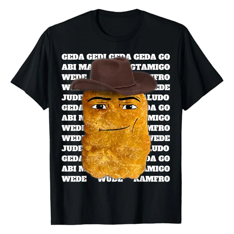 Funny Chicken Nuggets T-shirt For Men Black Short Sleeve T Shirts Cowboy Hat Personality Street Fashion Popular Summer Tee Top