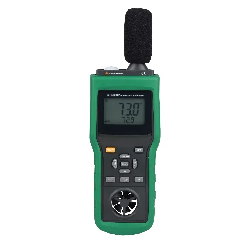 

Multifunctional environmental detector, temperature, humidity, wind speed, air volume and noise meter