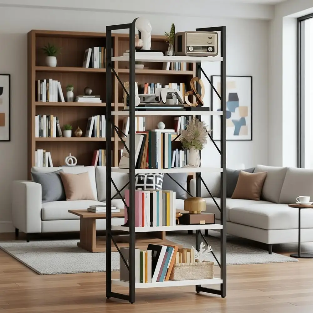 

5-Tier Bookshelf Storage Organizer, White, Suitable for Bedroom, Living Room, Home Office