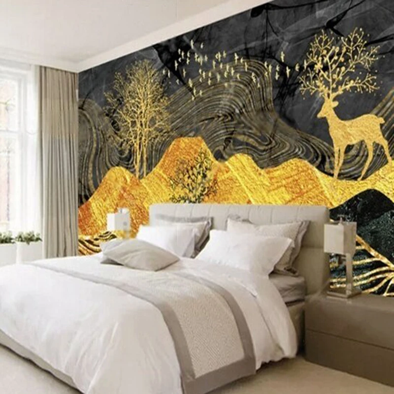 Nordic modern golden abstract deer landscape living room TV Luxurious home decoration bedroom background wall