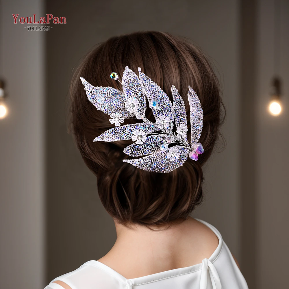 YouLaPan Handmade Shell Flower Headband AB Colorful Crystal Wedding Hair Pieces Leaf Shape Women Party Hair Accessories HP753