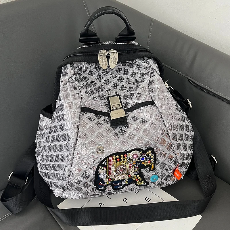 

New Women Backpack Large Capacity Shoulder Bag Pack with Glitter Decor Fashion Shiny Mochilas Para Niñas Sac a Dos