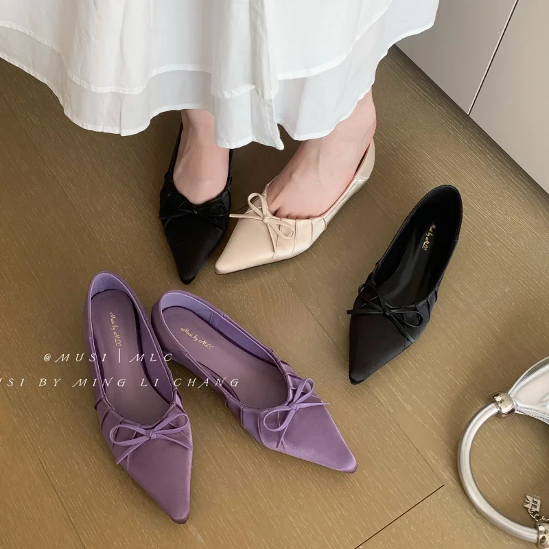 

Bailamos 2023 New Spring Flats Shoes Fashion Bow-knot Casual Women Loafers Pointed Toe Shallow Slip On Elegant Ballerina Shoes