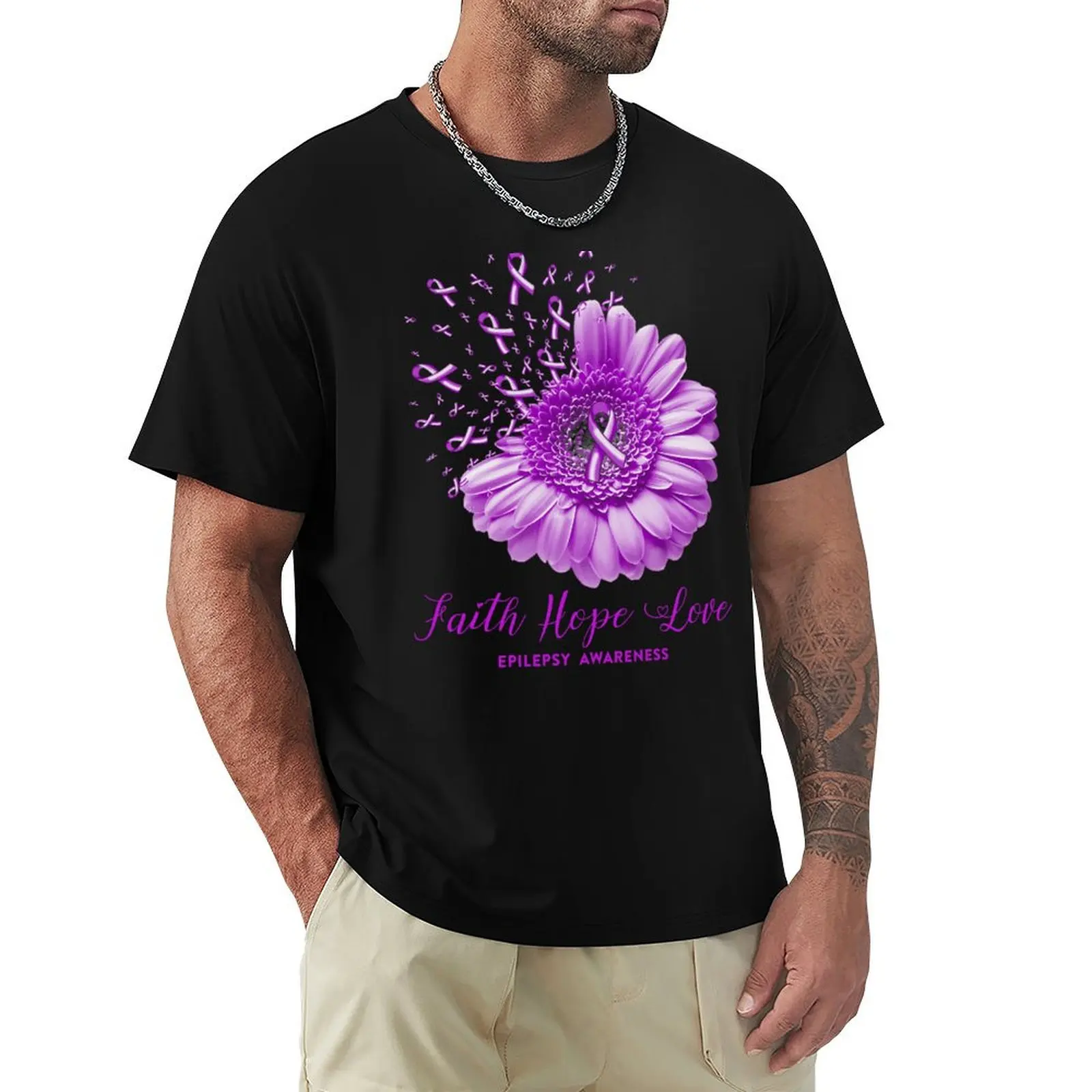 Faith Hope Love Epilepsy Awareness T-Shirt Work Duty Casual T-Shirt