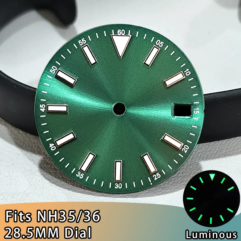 NH35 Watch Dial High Quality 28.5mm NH35 Dial For NH35 Movement Men's Watch Accessories Green Luminous NH35 NH36 Dial Accessory