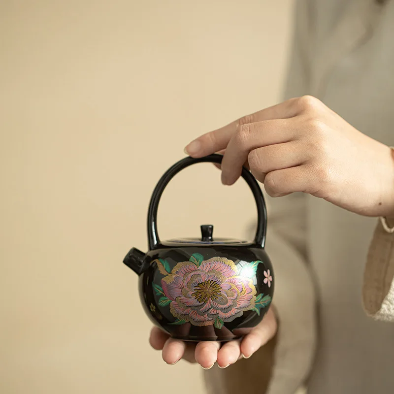 

Черная глазурь, подъемная ручка, чайник, японский чайник, горшок для заварки чая, чайник с ситечком, посуда для напитков, украшения