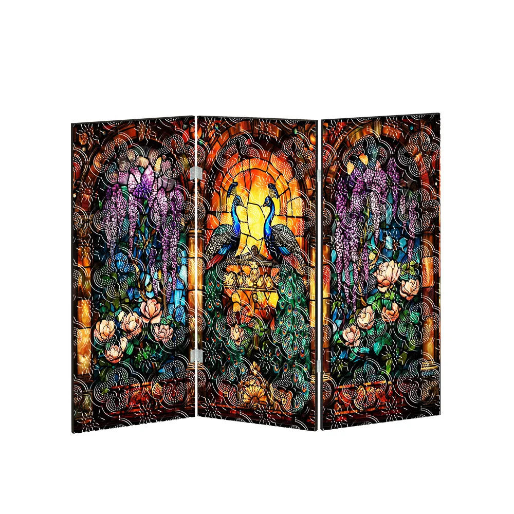 Folding Screen, Translucent Acrylic Screen with Crabapple Pattern, TV Cabinet and Wine Cabinet Decoration