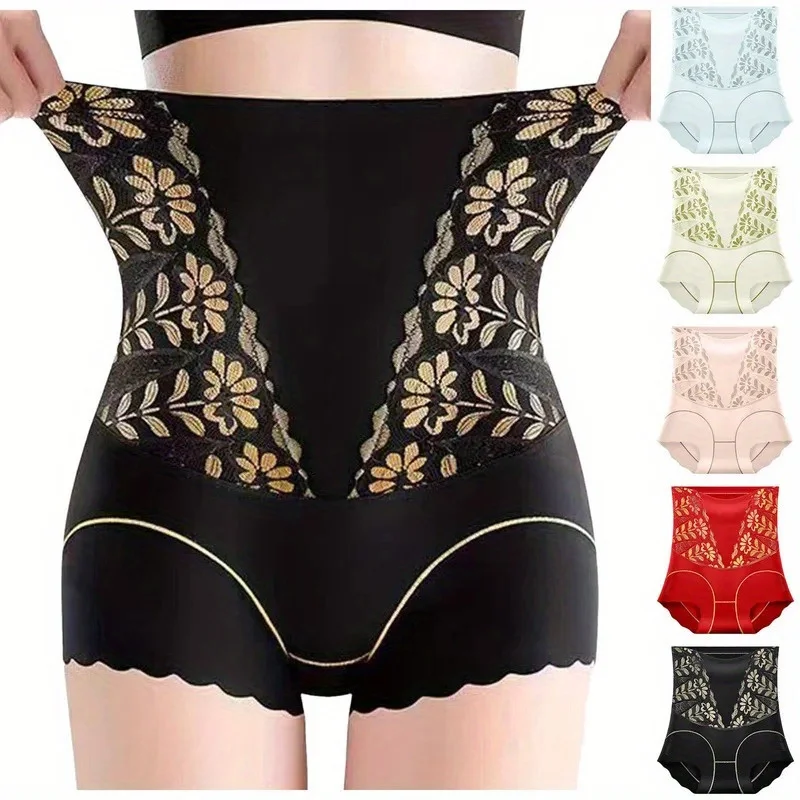 1PC Women'S High Waist Lace Print Postpartum Shaping Garment  Crotch Breathable Shapwear Pants Waist Training Belt Butt Lifting