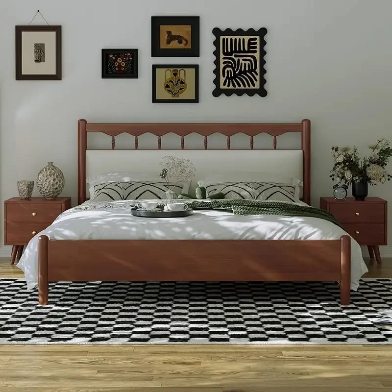 French full solid wood bed double bed, master bedroom soft bed
