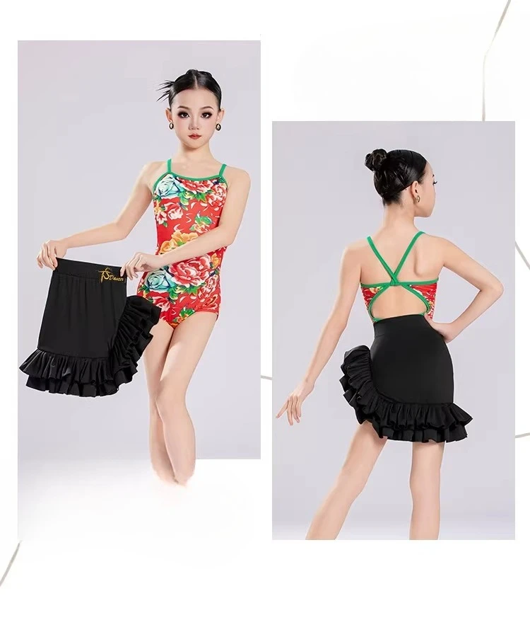 

Детский костюм для латиноамериканских танцев: топ без рукавов и юбка с рюшами, комплект для девочек, для бальных танцев и сальсы, для тренировок