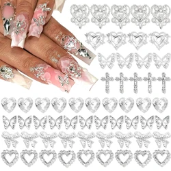 100PCS Silver Nail Charms 3D Bows for Nails 8 Shapes Butterfly Nail Charms Shiny Crystal Heart Nail Charms Alloy Silver Nail