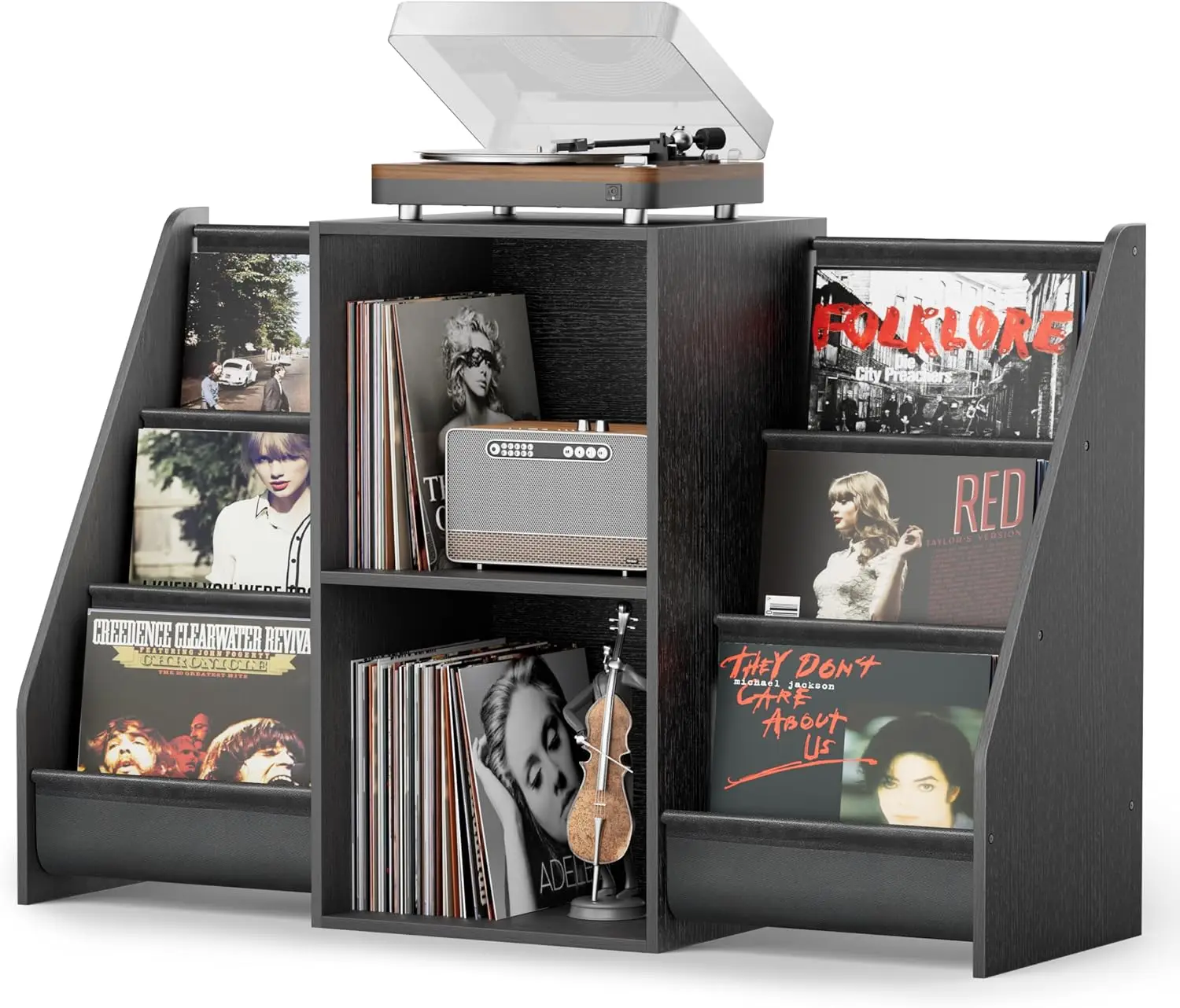 Record Player Stand Turntable Table Vinyl Record Storage 300 Albums Holder Display Shelf Organizer Rack Cabinet LP Media Stereo