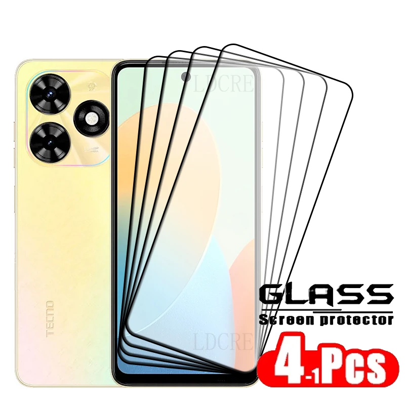 

4Pcs For Tecno Pop 8 Glass Tecno Pop 8 Tempered Glass Protective Film Full Cover Glue HD 9H Screen Protector Tecno Pop 8 Pop8