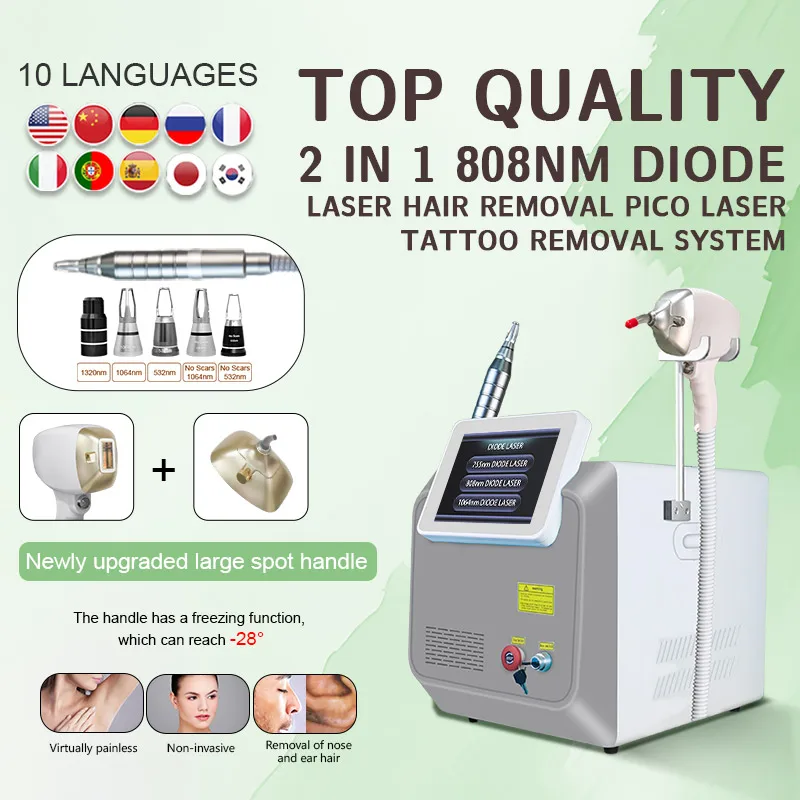 ADG 2 in1 808nm Painless Permanent Diode Laser Hair Removal Nd yag Q-Switch Tattoo Spot Removal Beauty Machine