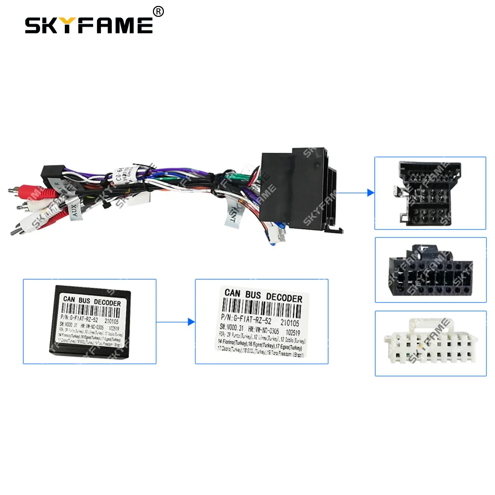 

SKYFAME Car 16pin Wiring Harness Adapter Canbus Box Decoder For Fiat Fiorino Linea Android Radio Power Cable G-FIAT-RZ-52 RZC