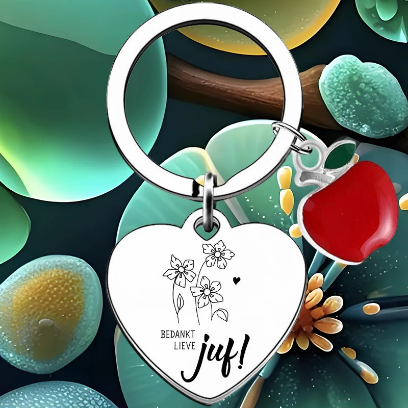 Corazón holandés liefste juf Regalos para maestros Regalo para maestros de fin del año, Llavero para maestros, Regalos para el día de los maestros, Regalo de Navidad para maestros