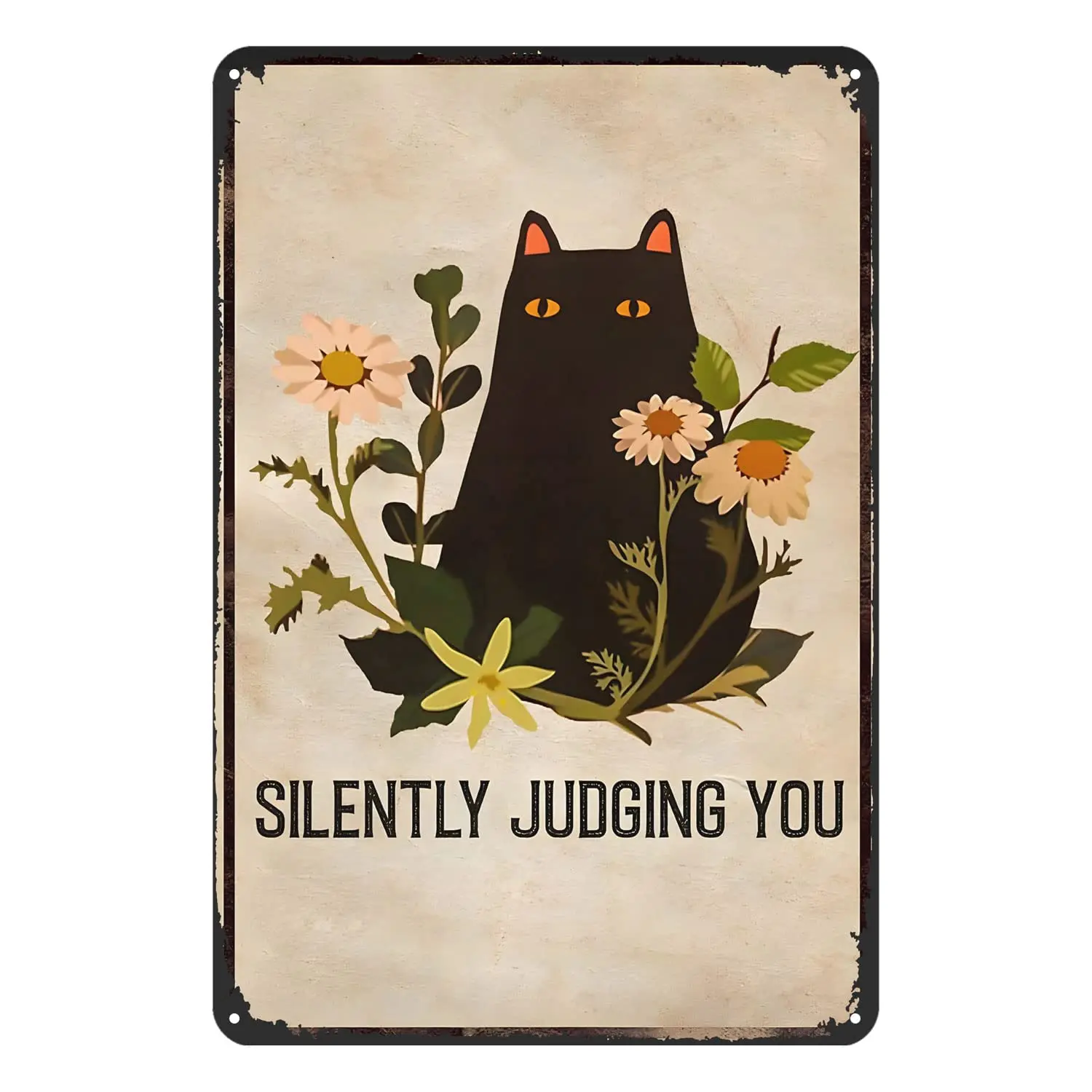 Gnelde Cat Silently Judging Metal Sign Retro Decor Home Kitchen Bar Cafe Club Cave Wall Decor Funny Cat Tin Sign 12 X 8 Inch