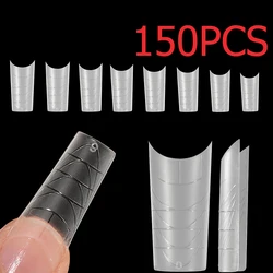 150PCS Long Clear Coffin Nails Tips Extra Long No C Curve Half Cover Coffin Nail Tips For Acrylic Nails Professional Acrylic DIY