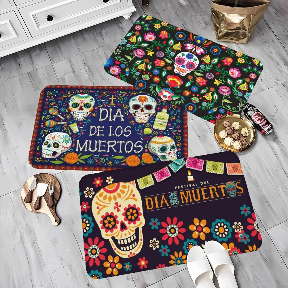 Mexico Day of The Dead Sugar Skulls Floor Mat Carpet Room Bedroom Decoration Balcony Anti-Slip Doormat Living Room Decor Mat