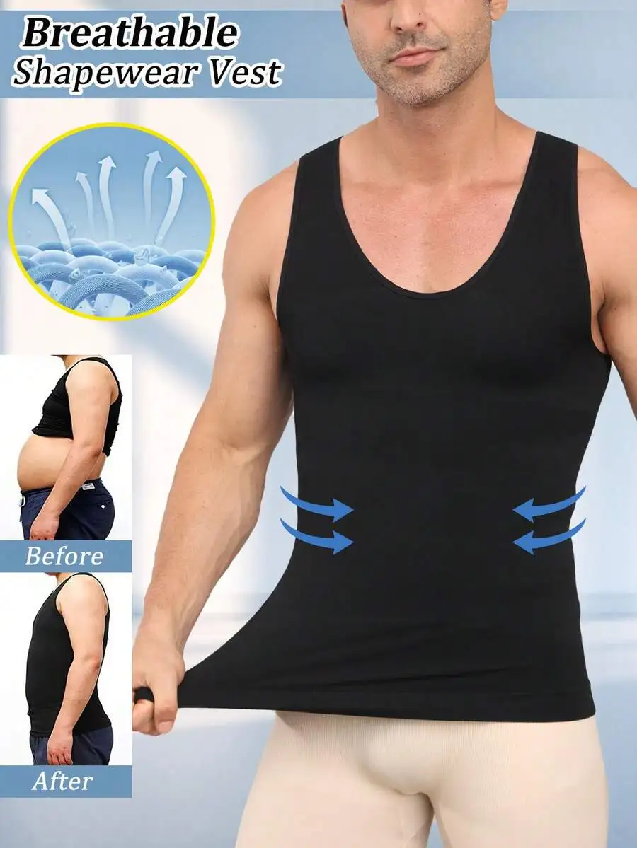 

Mens Breathable Seamless Shapewear Vest For Tummy, Belly And Chest Compression Body Contouring Tank Top