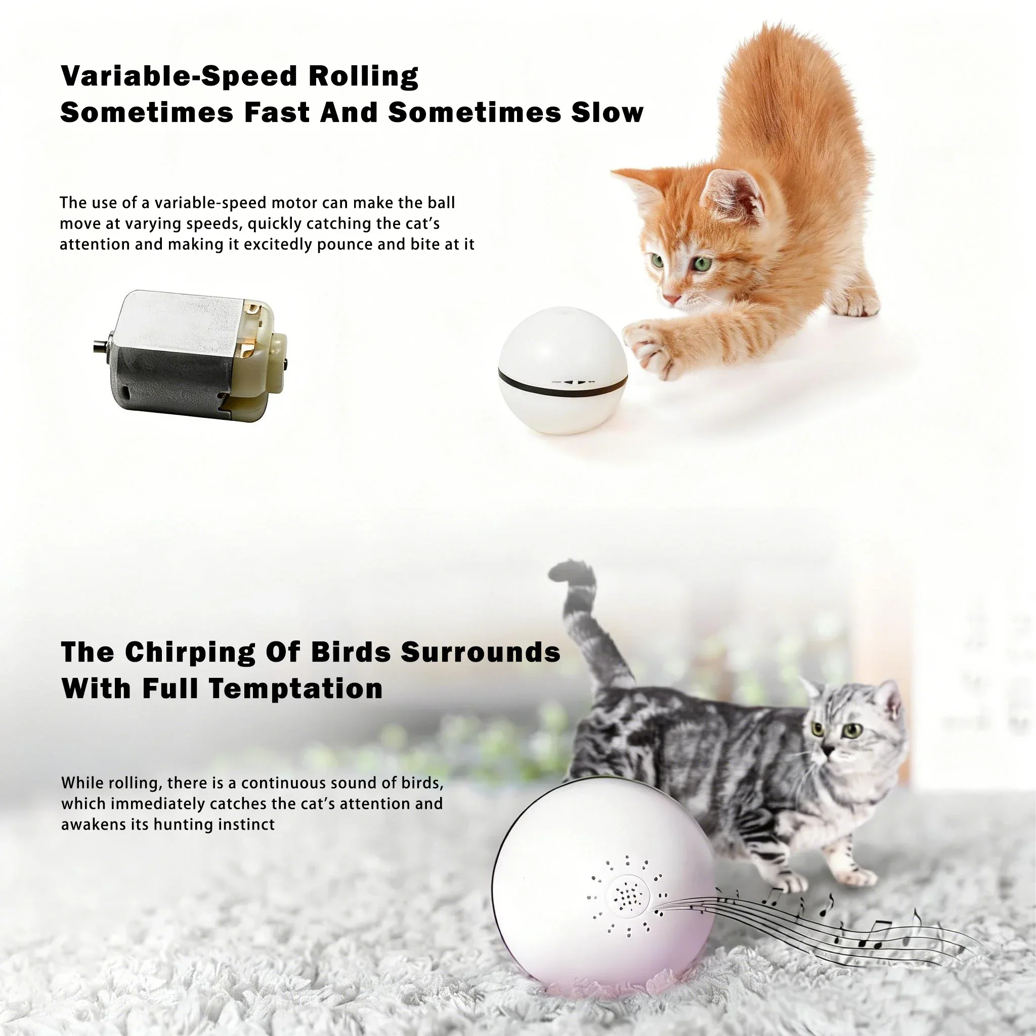 Smart Automatic Rolling Cat Toy – USB Rechargeable, Self-Rotating with Obstacle Avoidance, Interactive Fun for Indoor Cats & Kittens