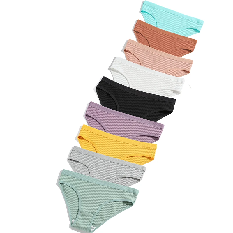 

9pcs New Cotton Thread Triangle Pants Solid Color Comfortable and Breathable Double Layer Women's Underwear
