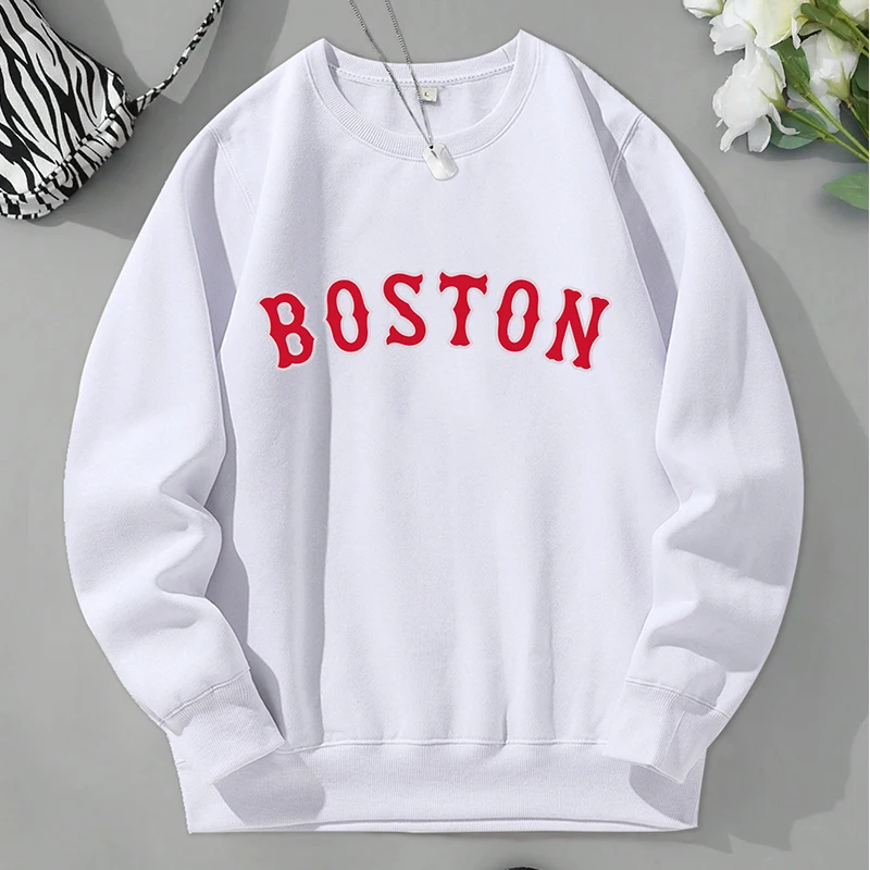 Boston Letter Printing Male Sweatshirts Harajuku Casual Pullovers Fashion O-Neck Comfortable Clothes Warm Basic Fleece Tops Men