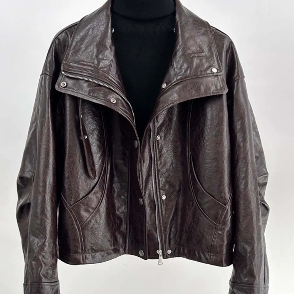 Herbst und Winter Neue Damen-Gänsedaunenjacke aus Kunstleder für Damen. Modische Jacke mit kurzem Fuchspelzkragen