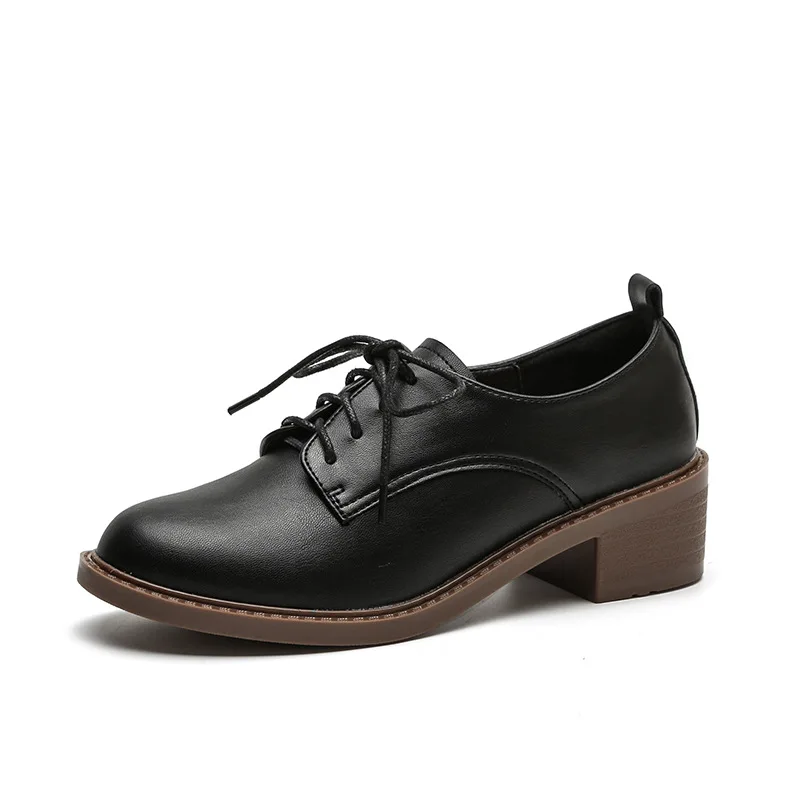 2025 Med-High Heels Oxford Shoes Woman Lace-Up Sneakers Solid Leather  Brogues Ladies All Match Loafers Office Dress Flats Women - AliExpress 322