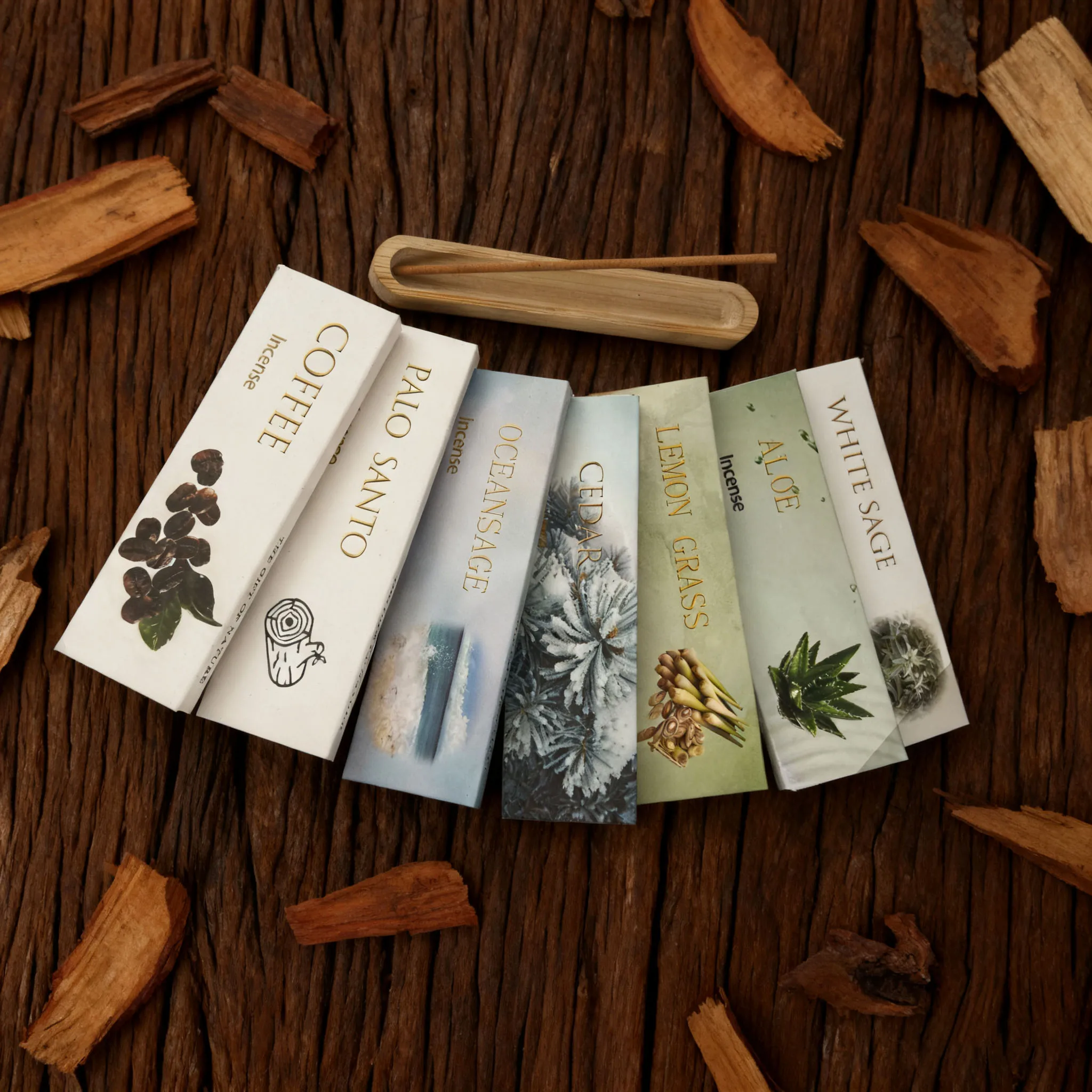 7 Sets of 245/2450 Thick Colored Incense Sticks, with Incense Holder, Including Coffee Scent | Sacred Wood | Ocean | White Sage | Lemongrass | Aloe Vera | Cedar Wood + Incense Burner Set, a Total of 8 Sets, Suitable for Home Use, Provides Long-Lasting Fragrance, Eliminates Odors, and Purifies the Air.